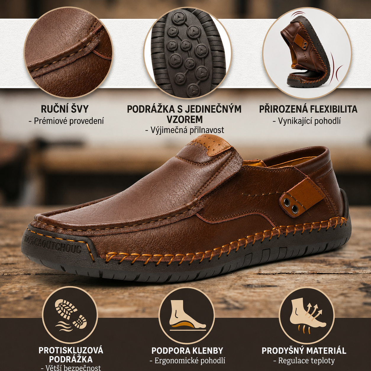 Prémiové kožené mokasíny - Pohodlí a styl - Ergonomický design s oporou klenby, voděodolné a protiskluzové. 🔥 Sleva 50 % po omezenou dobu!